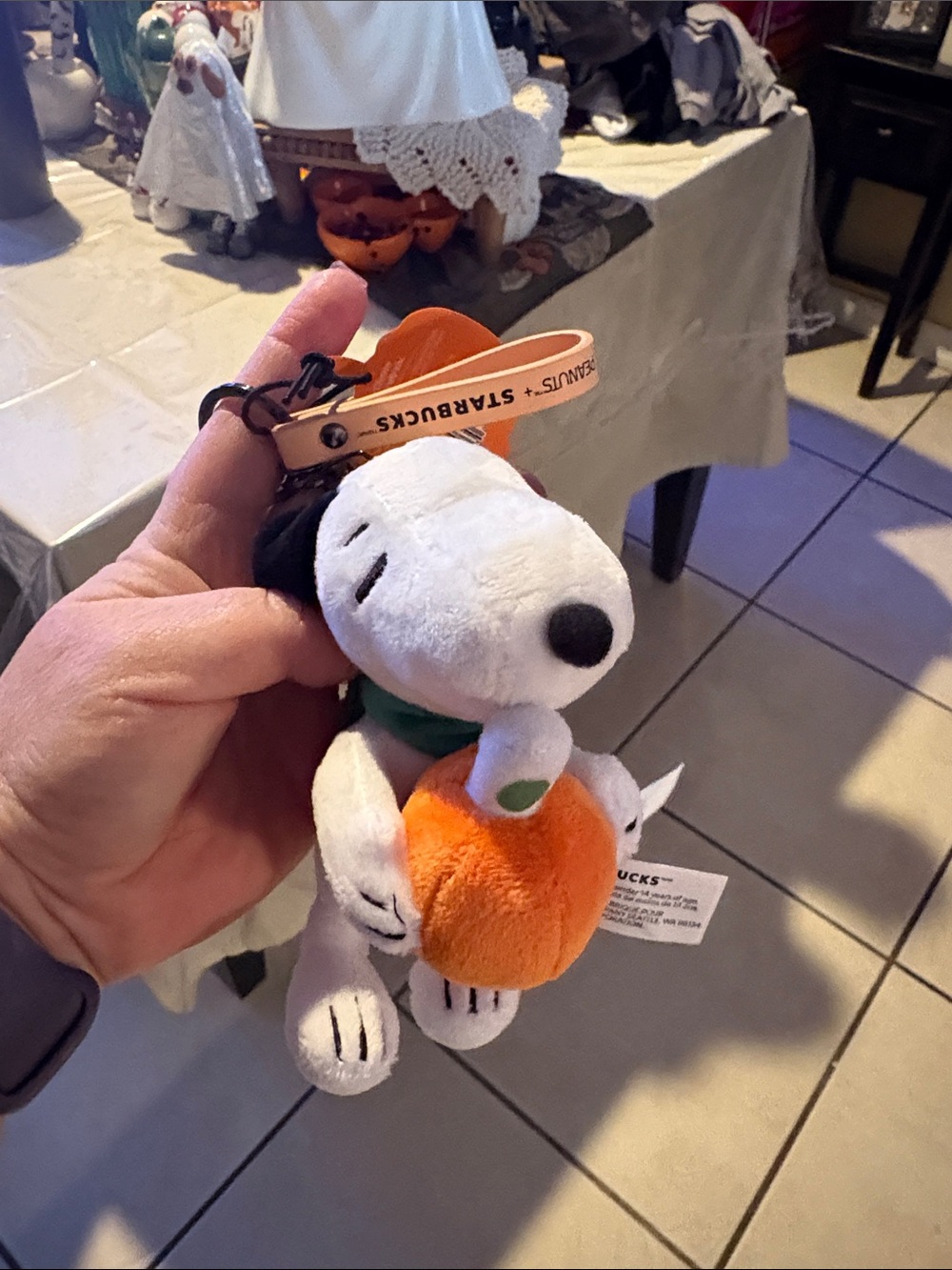 Starbucks 2026 Snoopy Plush Dog Keychain - White, Black & Orange